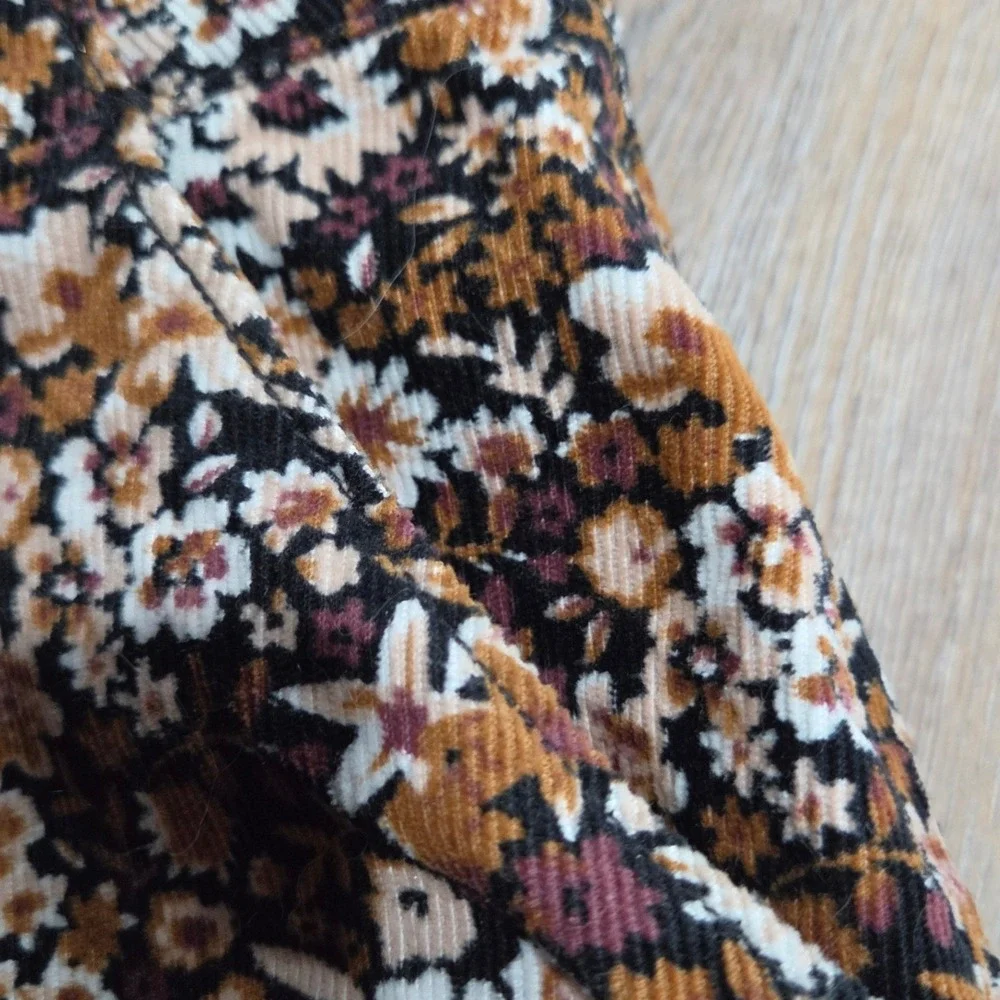 Arizona Jean Co Floral Corduroy Mini Skirt Front Zip Brown Tan Size 11